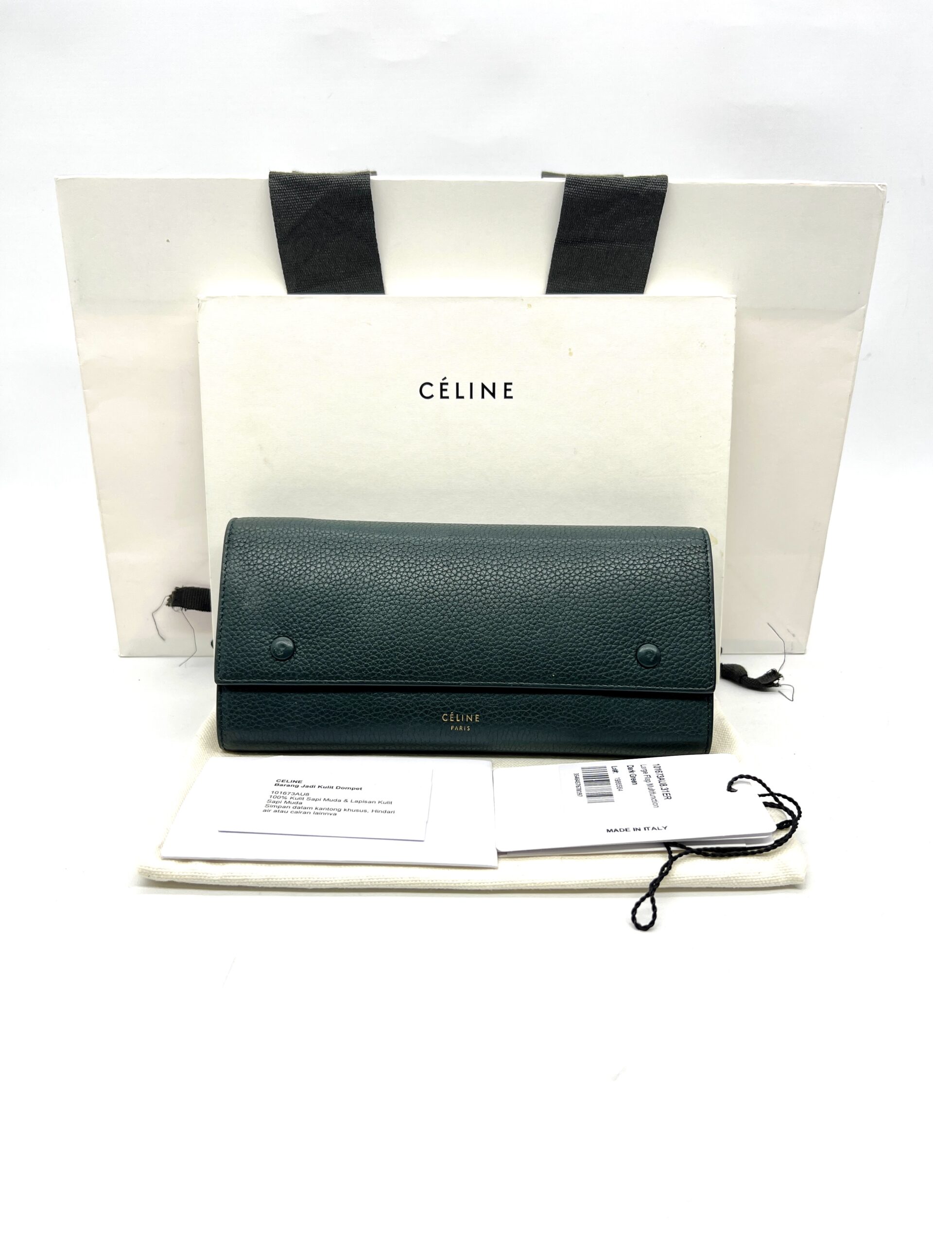 Celine Flap Wallet Dark Green