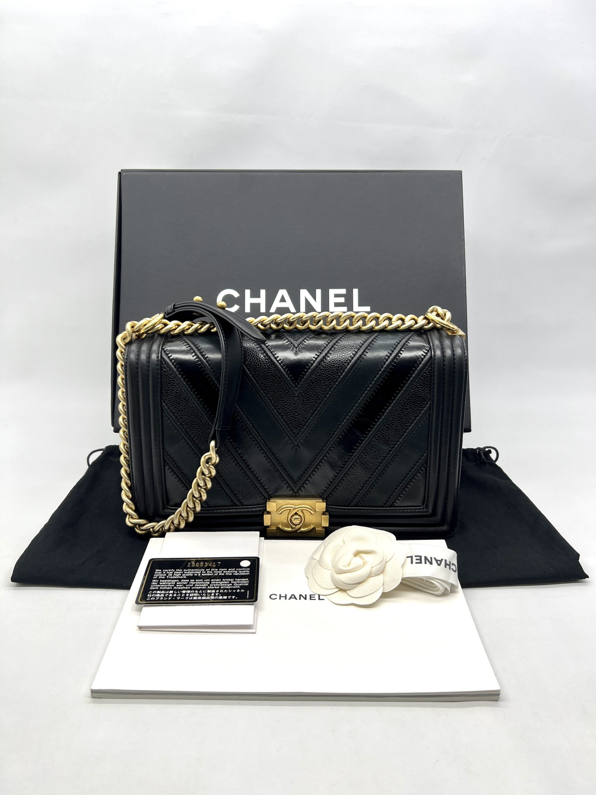 Chanel Boy 28 Chevron Black GHW