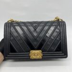 Chanel Boy 28 Chevron Black GHW