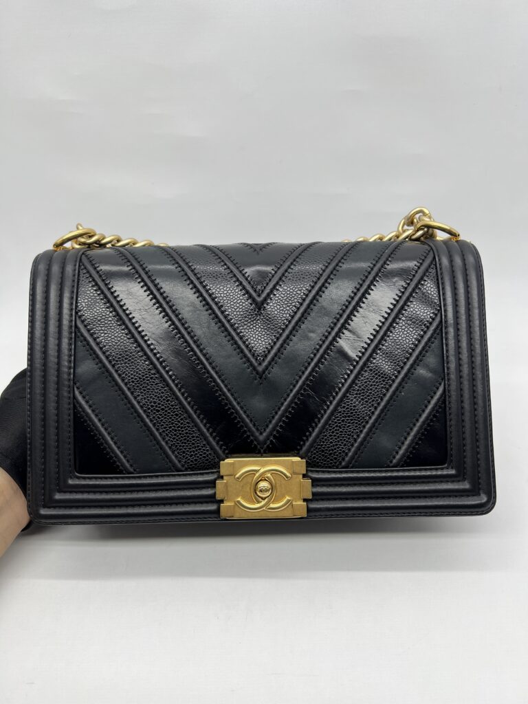 Chanel Boy 28 Chevron Black GHW
