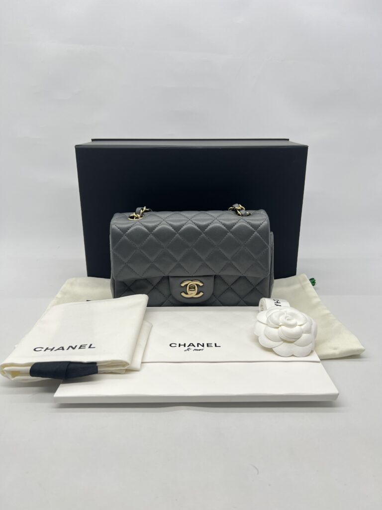 Chanel Mini Rectangel Classic Lambskin Grey GHW