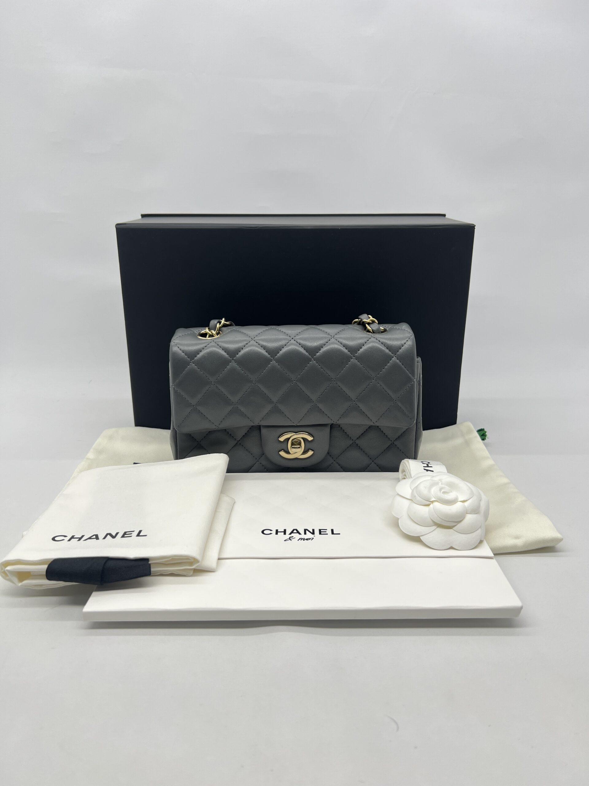 Chanel Mini Rectangel Classic Lambskin Grey GHW