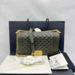 Chanel Boy 25 Lambskin Dark Green GHW