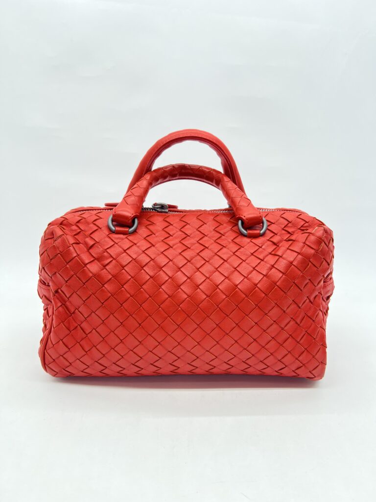 Bottega Veneta Mini Boston Intrecciato Red Orange BHW