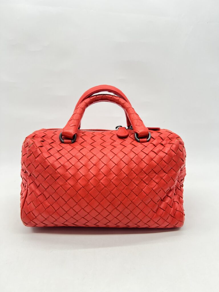 Bottega Veneta Mini Boston Intrecciato Red Orange BHW