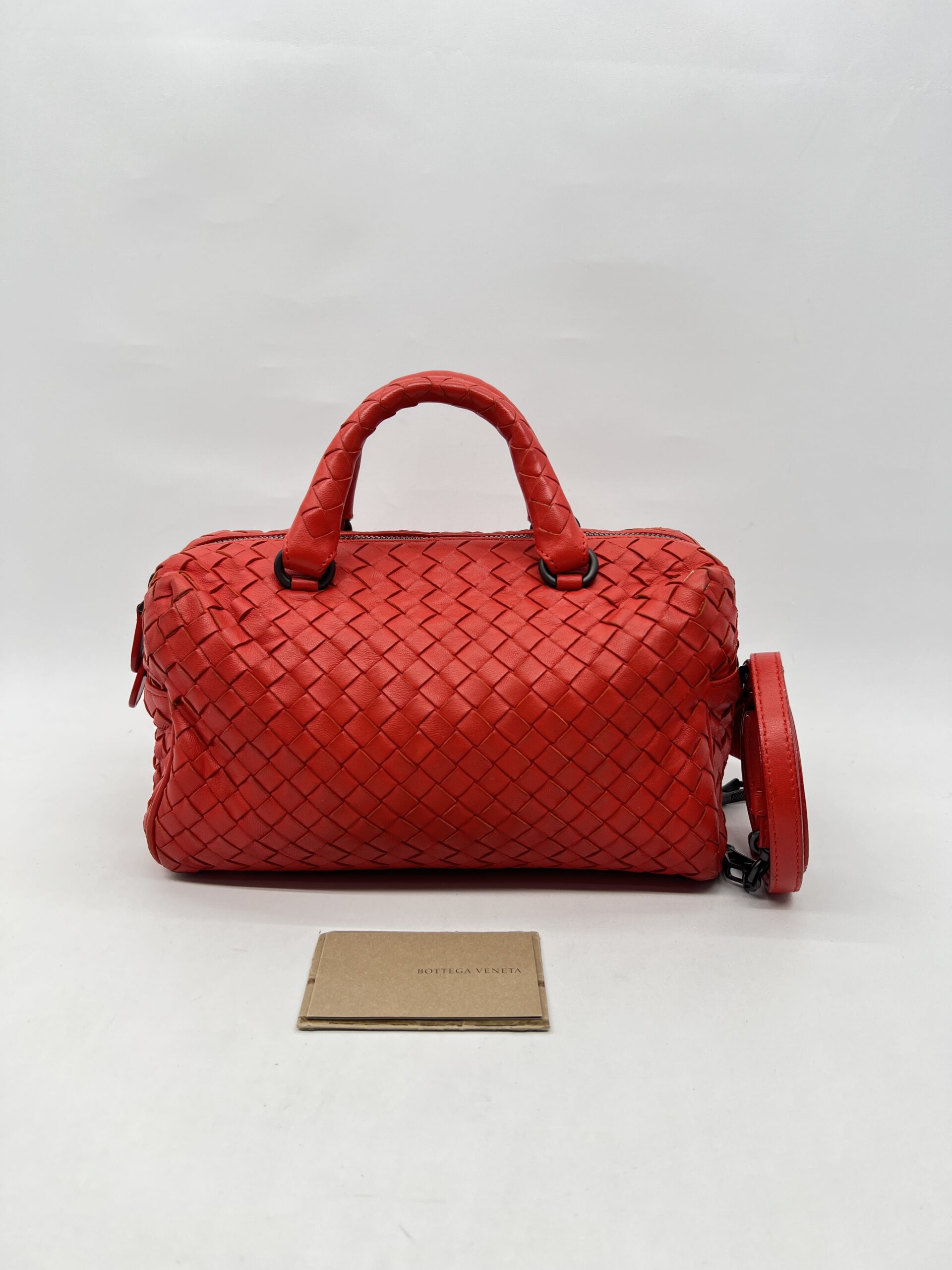 Bottega Veneta Mini Boston Intrecciato Red Orange BHW