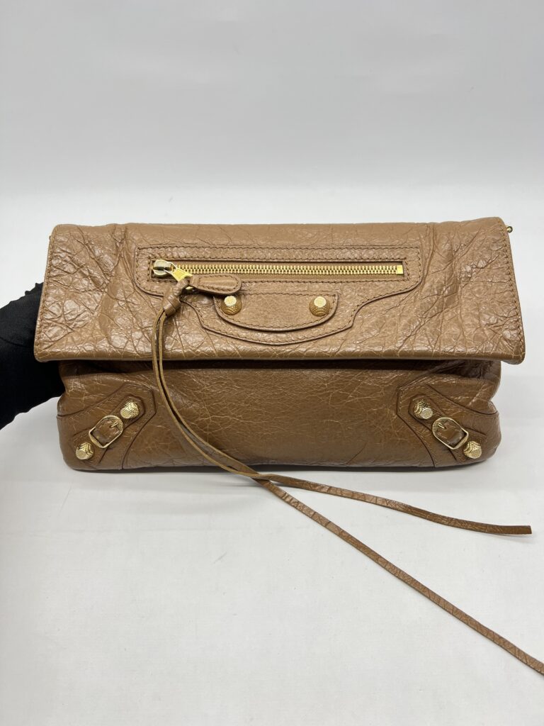 Balenciaga Giant Envelope Clutch Agneau Caramel GHW
