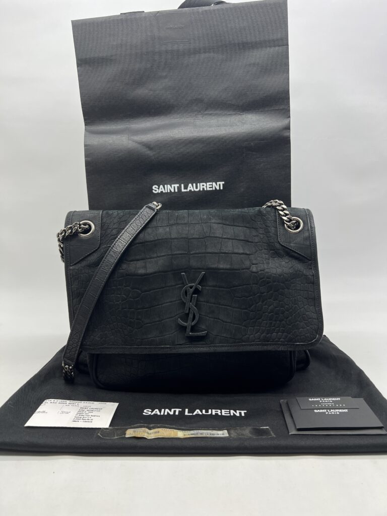 Saint Laurent Niki Large Nubuck Croco Black RHW