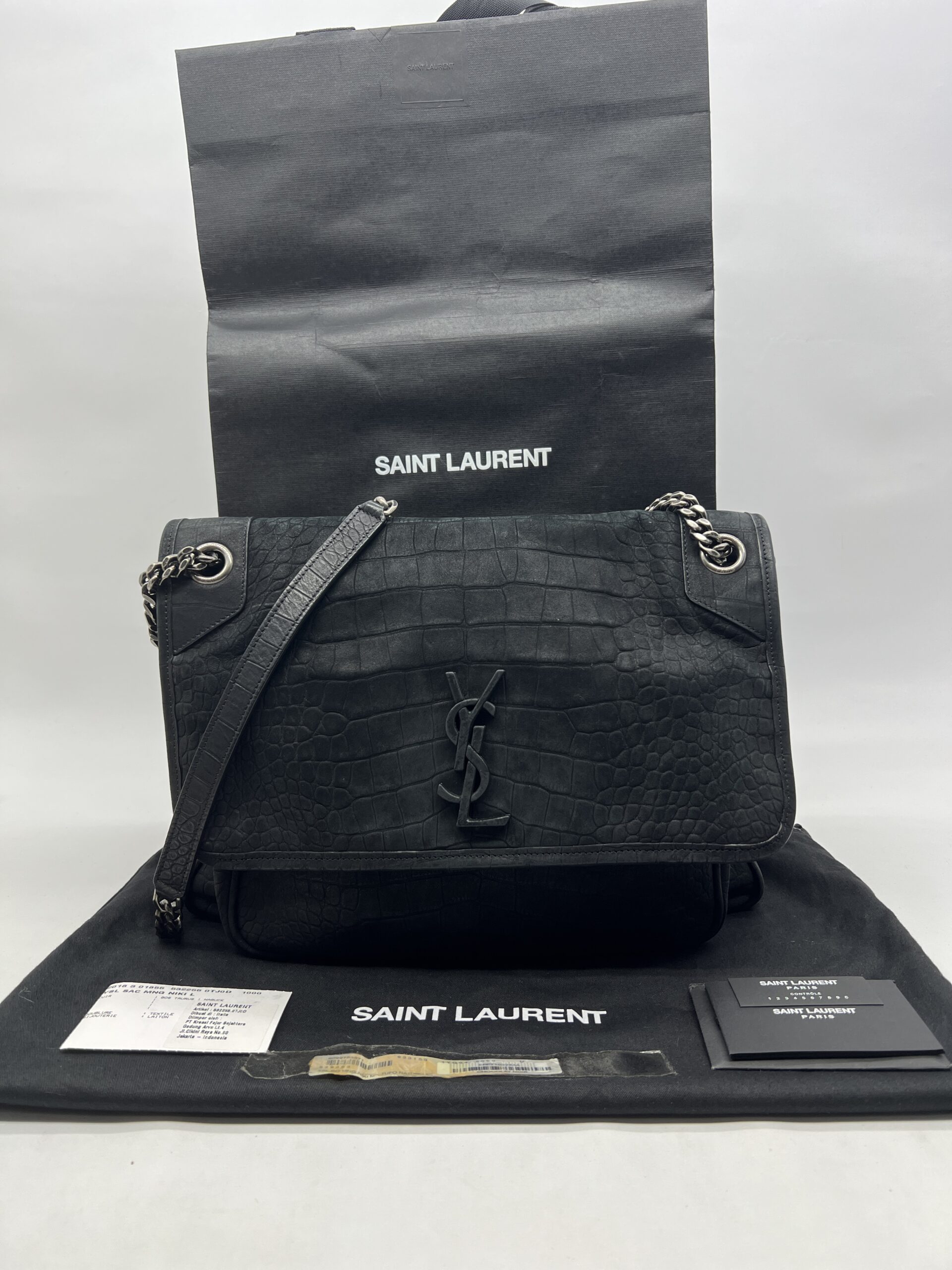 Saint Laurent Niki Large Nubuck Croco Black RHW