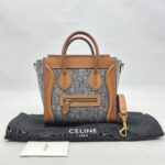 Celine Nano Luggage Canvas Navy Leather Tan GHW