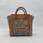 Celine Nano Luggage Canvas Navy Leather Tan GHW