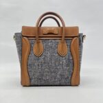 Celine Nano Luggage Canvas Navy Leather Tan GHW