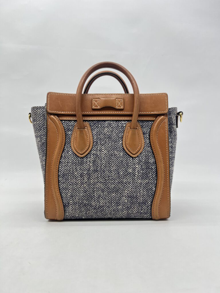 Celine Nano Luggage Canvas Navy Leather Tan GHW