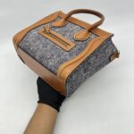 Celine Nano Luggage Canvas Navy Leather Tan GHW