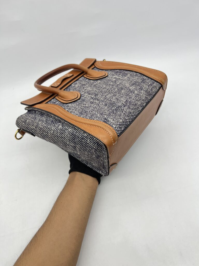 Celine Nano Luggage Canvas Navy Leather Tan GHW