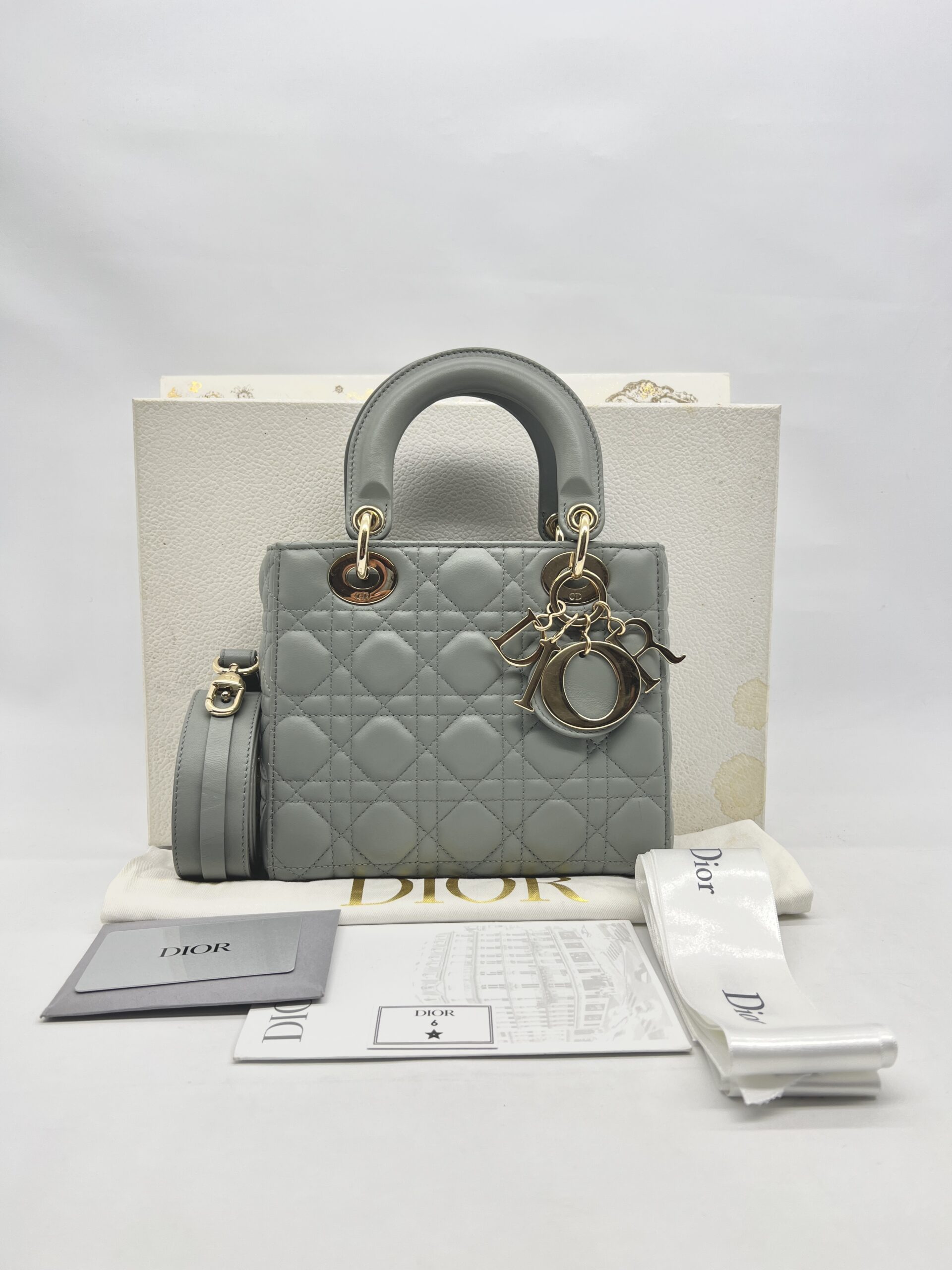 Dior Lady Dior Small Lambskin Grey Stone GHW