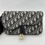 Dior Saddle Pouch With Chain Canvas Blue Oblique GHW
