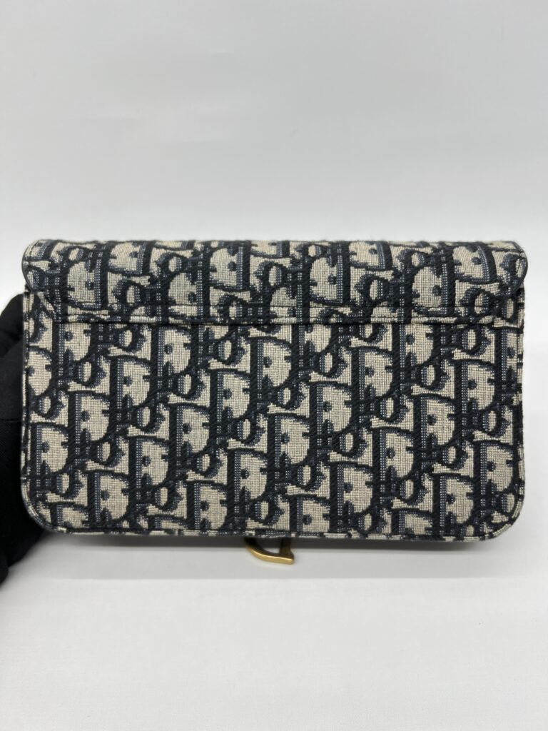 Dior Saddle Pouch With Chain Canvas Blue Oblique GHW