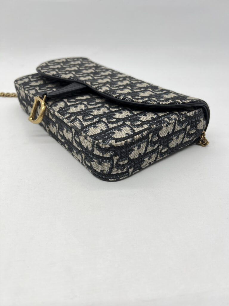 Dior Saddle Pouch With Chain Canvas Blue Oblique GHW