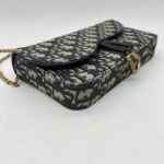 Dior Saddle Pouch With Chain Canvas Blue Oblique GHW