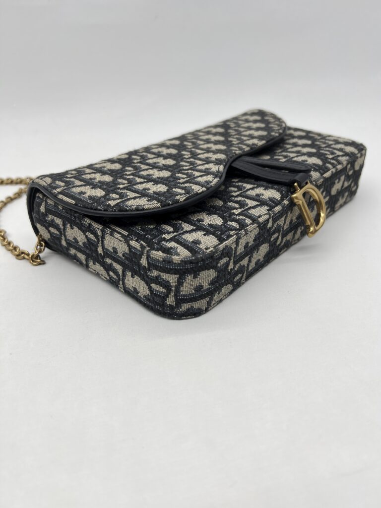 Dior Saddle Pouch With Chain Canvas Blue Oblique GHW