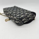 Dior Saddle Pouch With Chain Canvas Blue Oblique GHW