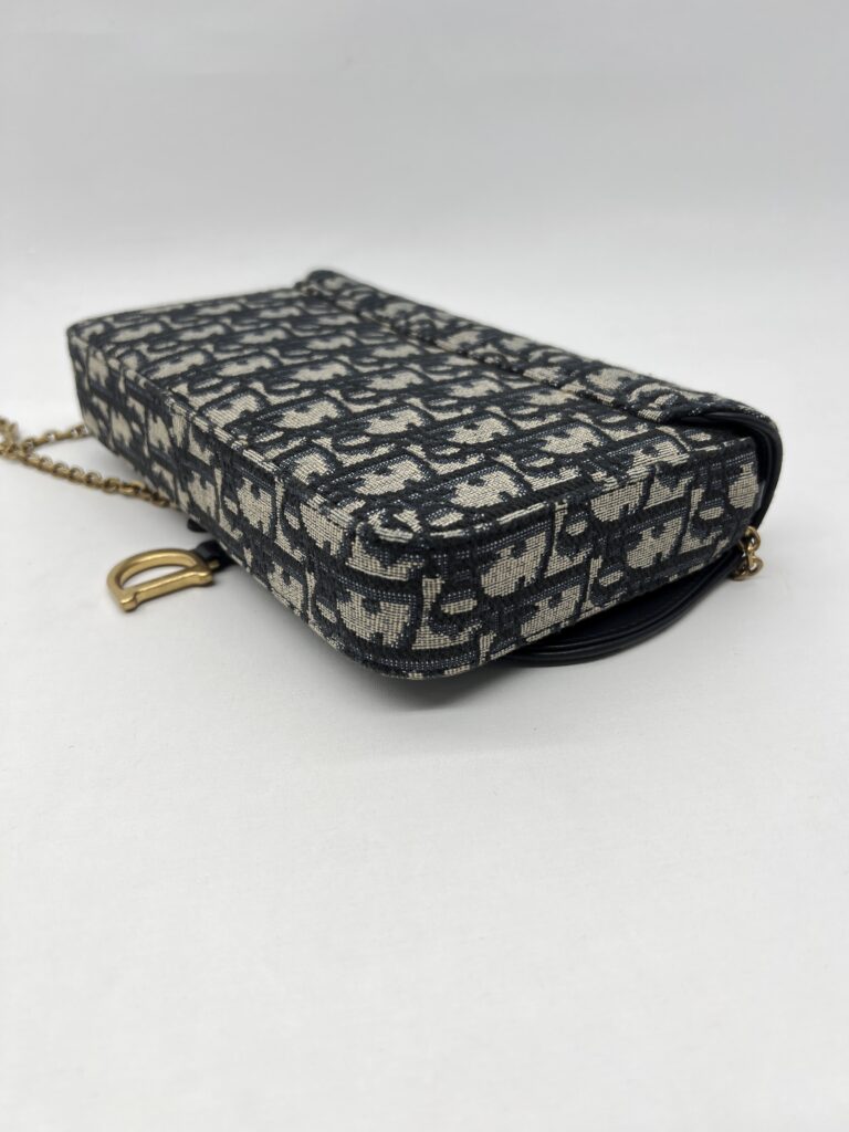 Dior Saddle Pouch With Chain Canvas Blue Oblique GHW