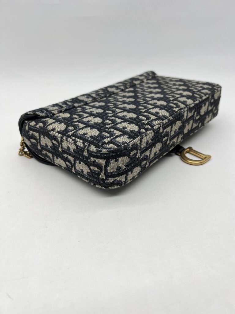 Dior Saddle Pouch With Chain Canvas Blue Oblique GHW