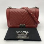 Chanel Boy 28 Caviar Red Chevron RHW