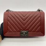 Chanel Boy 28 Caviar Red Chevron RHW
