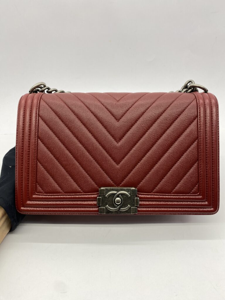Chanel Boy 28 Caviar Red Chevron RHW
