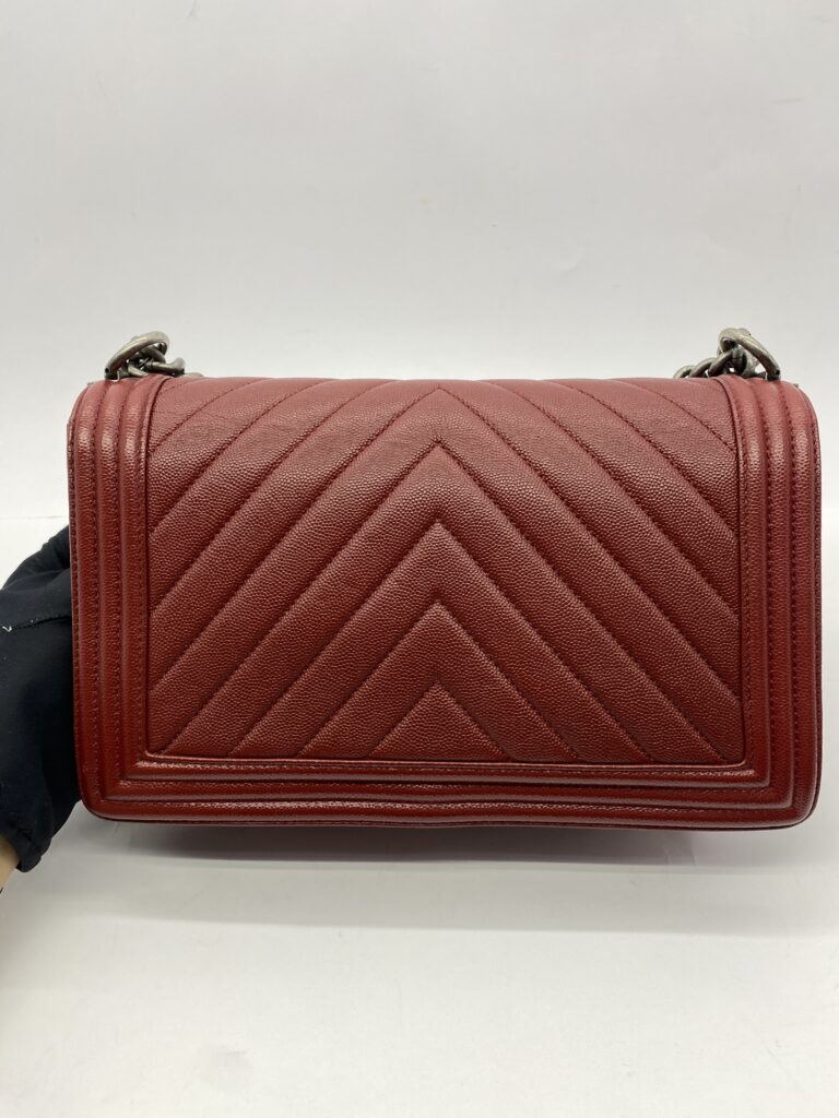Chanel Boy 28 Caviar Red Chevron RHW