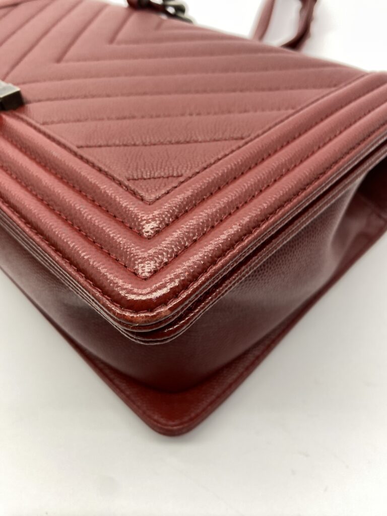 Chanel Boy 28 Caviar Red Chevron RHW