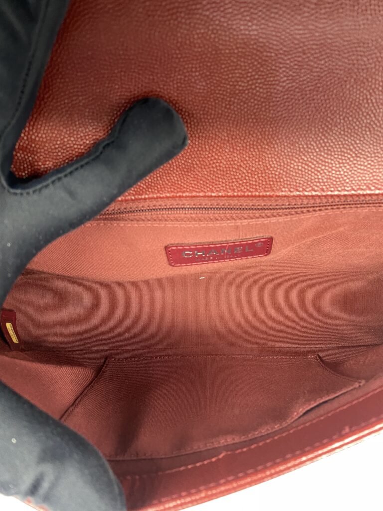 Chanel Boy 28 Caviar Red Chevron RHW