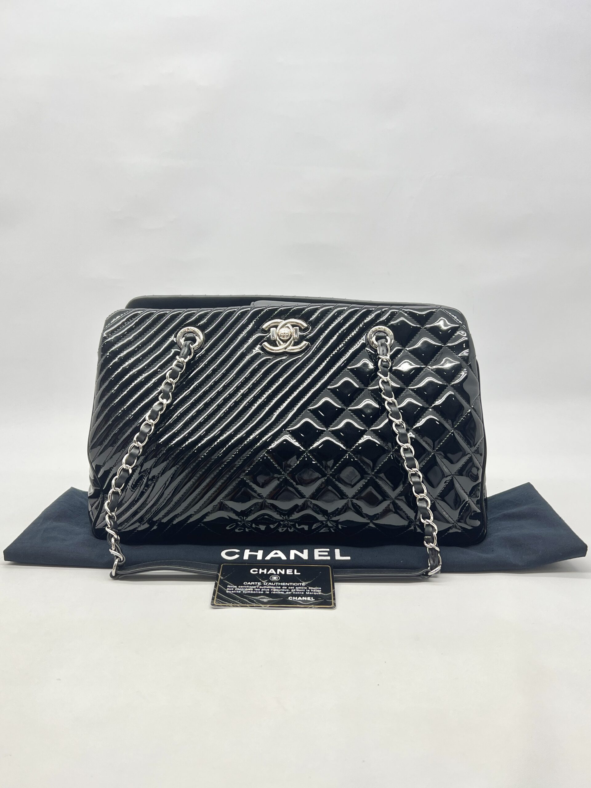Chanel Coco Boy Shopping Tote Patent Black SHW