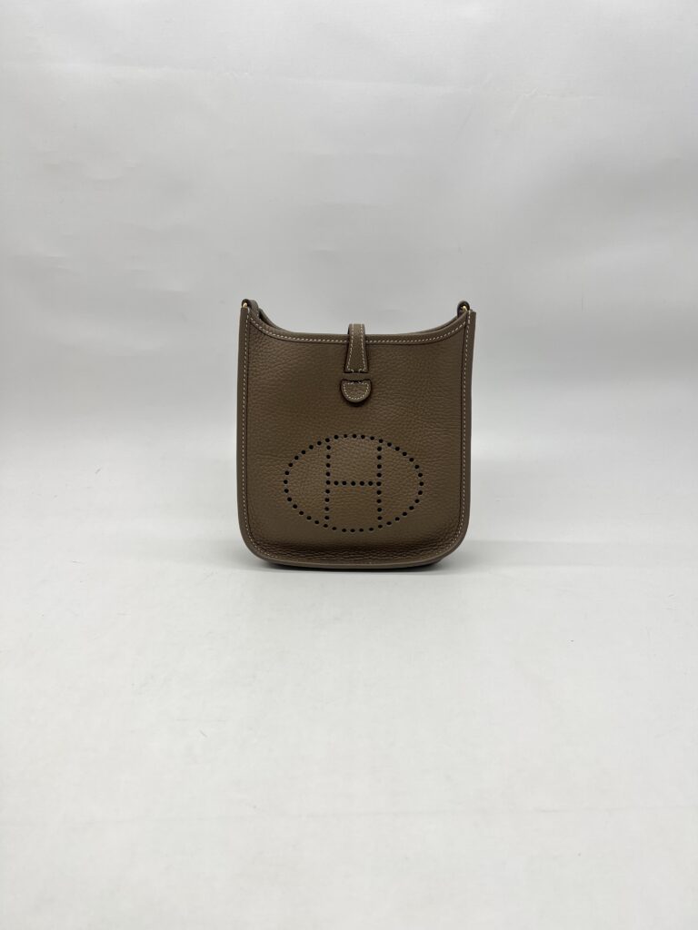 Hermes Mini Evelyne Clemence Etoupe Bleu Indigo GHW