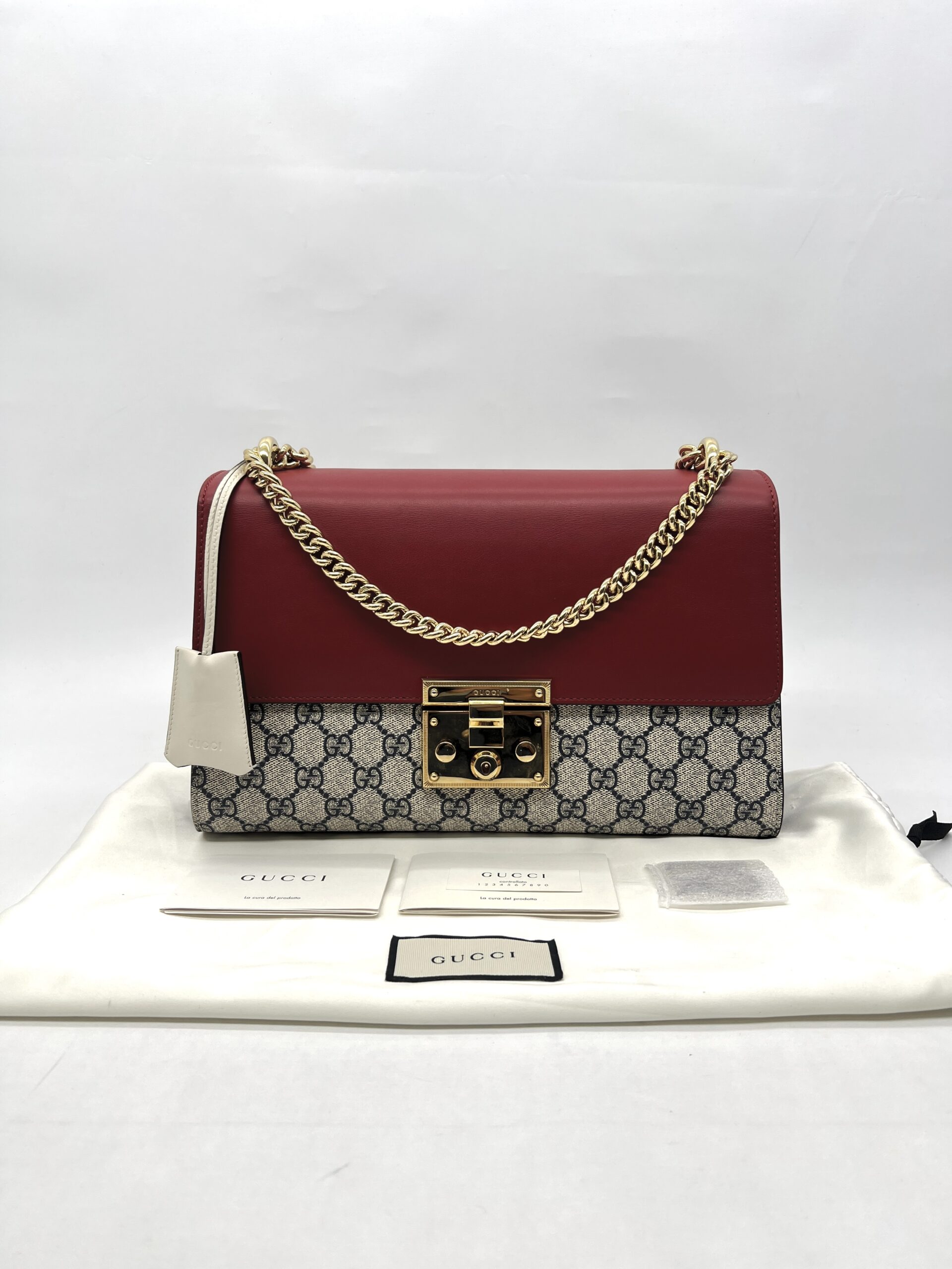Gucci Medium Padlock Monogram GG Supreme Red Navy GHW