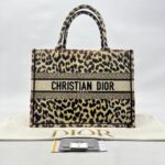 Dior Medium Book Tote Canvas Leopard Beige