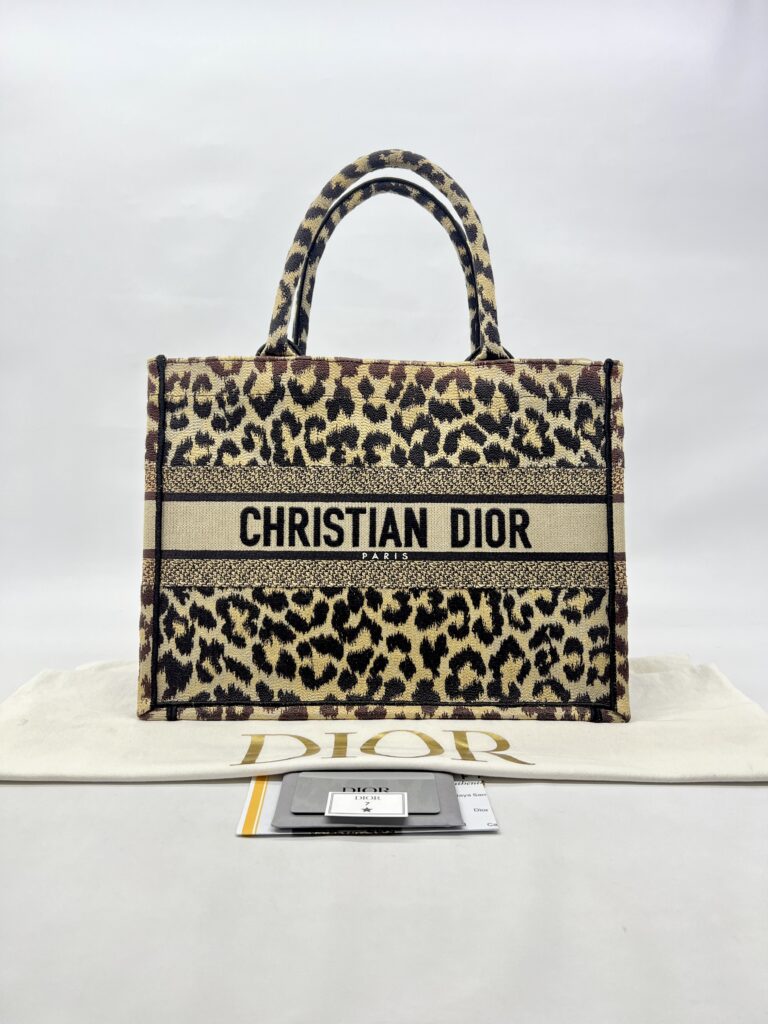 Dior Medium Book Tote Canvas Leopard Beige