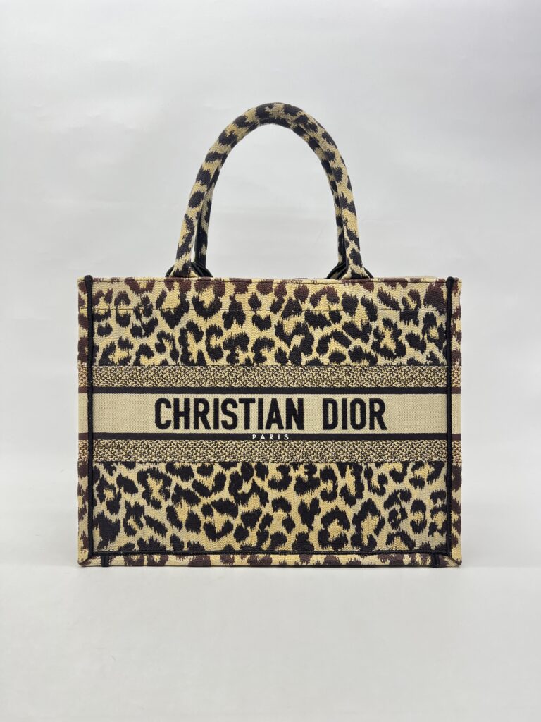 Dior Medium Book Tote Canvas Leopard Beige