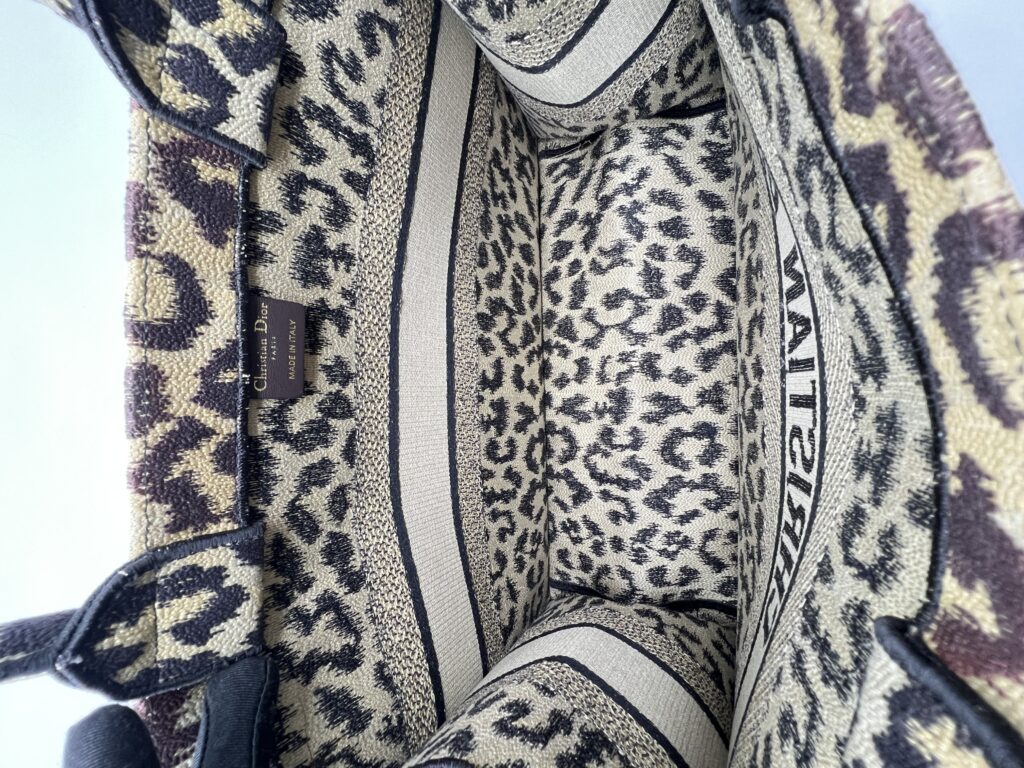 Dior Medium Book Tote Canvas Leopard Beige