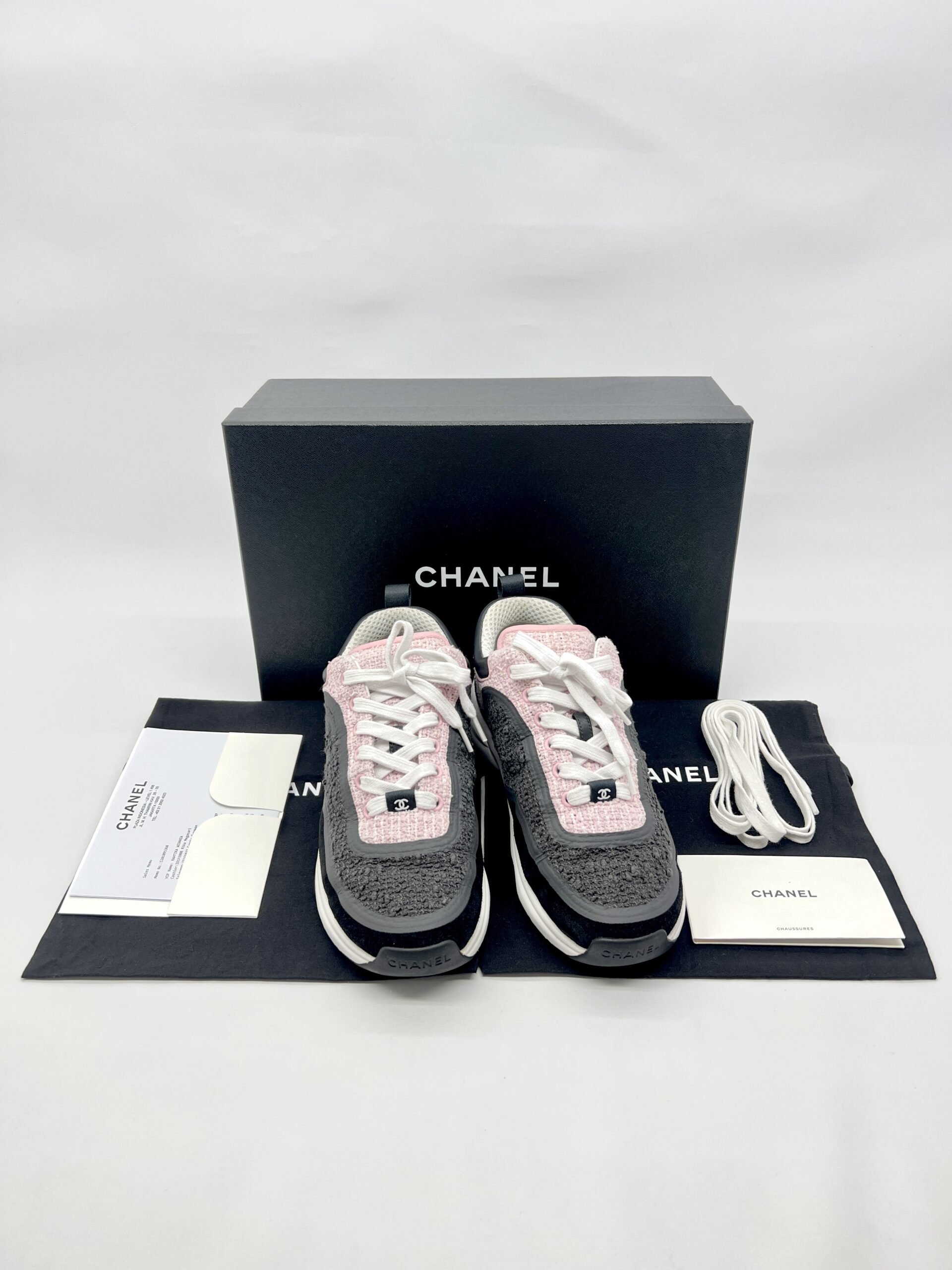 Chanel CC Trainer Sneaker Black Pink Tweed