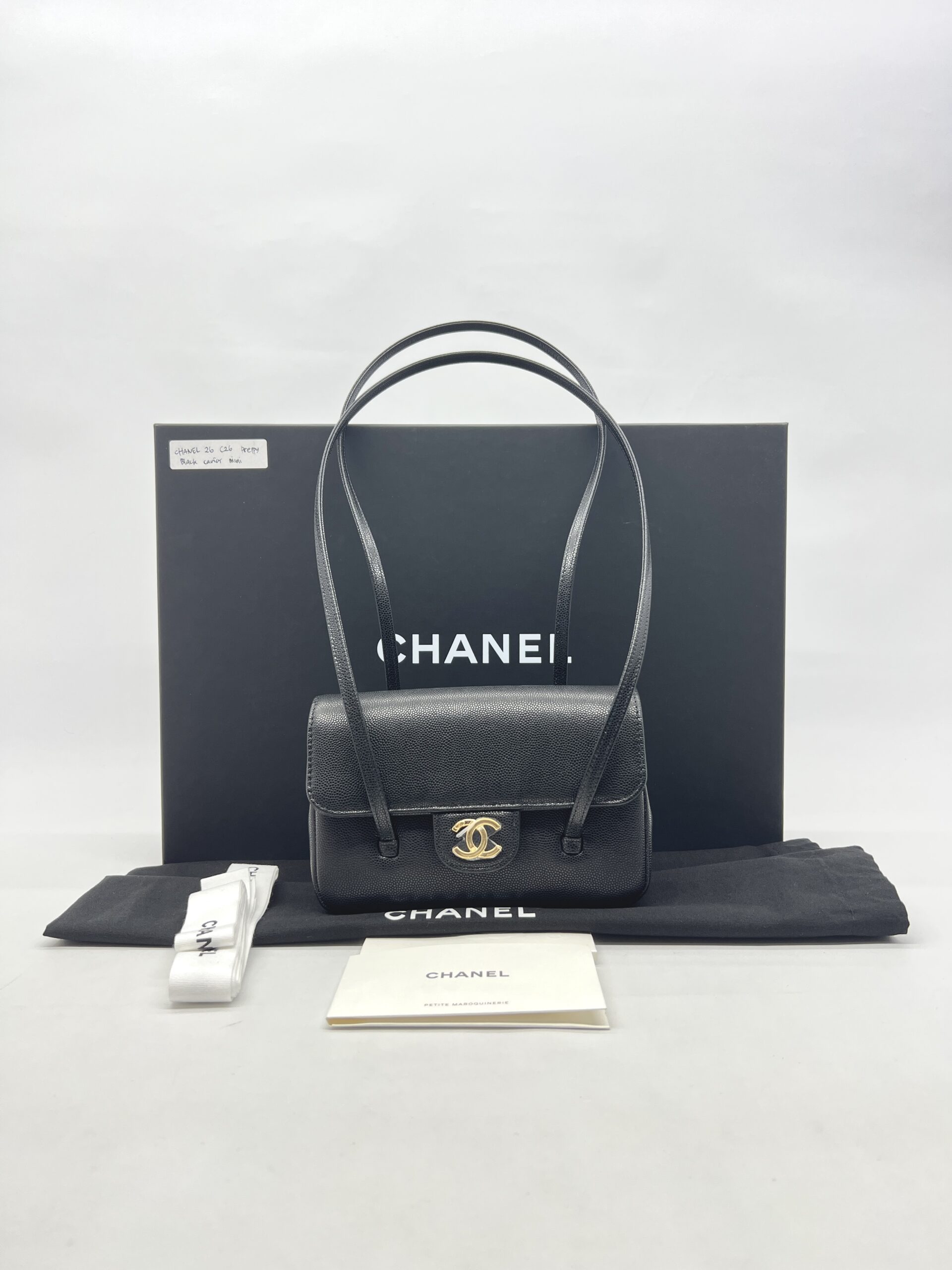Chanel C26 Preppy Long Handle Caviar Black GHW