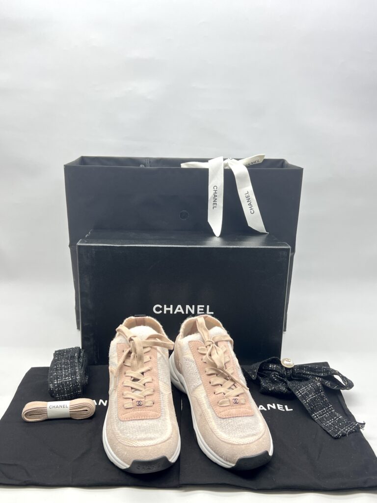 Chanel Sneakers Knit Suede Calfskin Light Pink