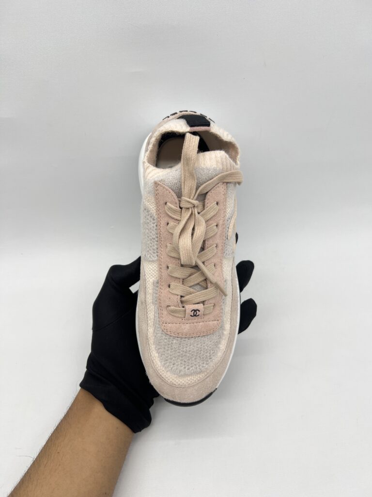 Chanel Sneakers Knit Suede Calfskin Light Pink