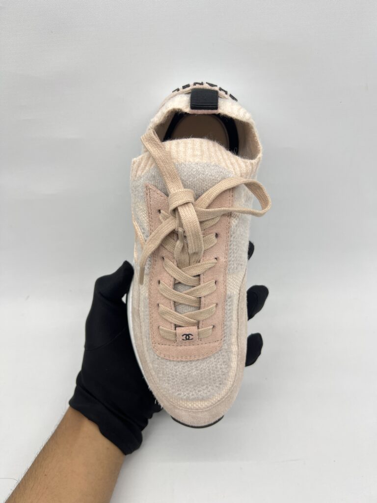Chanel Sneakers Knit Suede Calfskin Light Pink