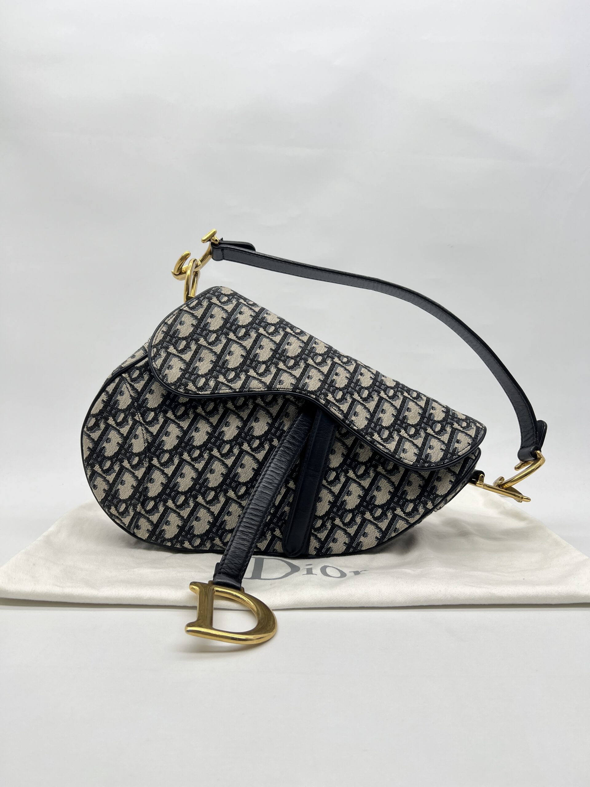 Dior Saddle Medium Canvas Blue Oblique GHW