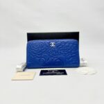 Chanel Long Zippy Camelia Lambskin Blue SHW