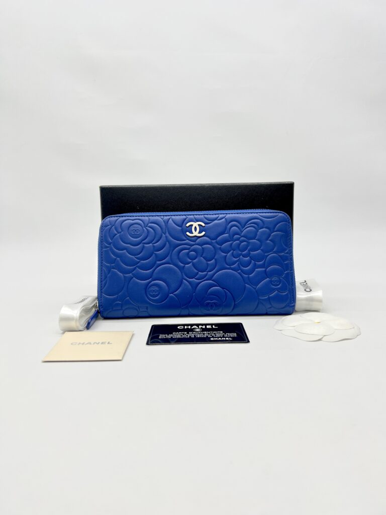 Chanel Long Zippy Camelia Lambskin Blue SHW