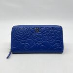 Chanel Long Zippy Camelia Lambskin Blue SHW